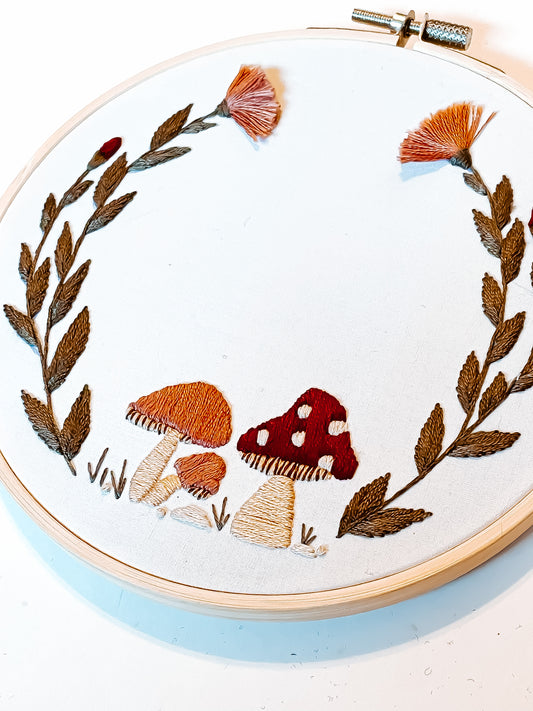 Faerie Mushroom Wreath Embroidery Hoop